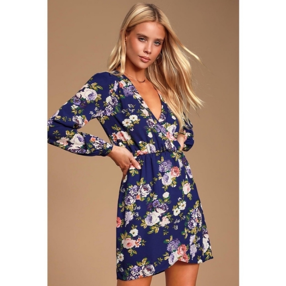 That's a Wrap Navy Blue Floral Print Dress Size Small